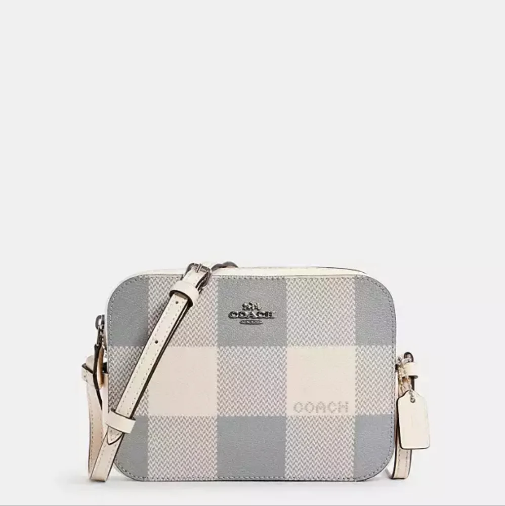 Coach Blue and Cream Checkered Women's Camera Bag Like New - Picture 12 of 14